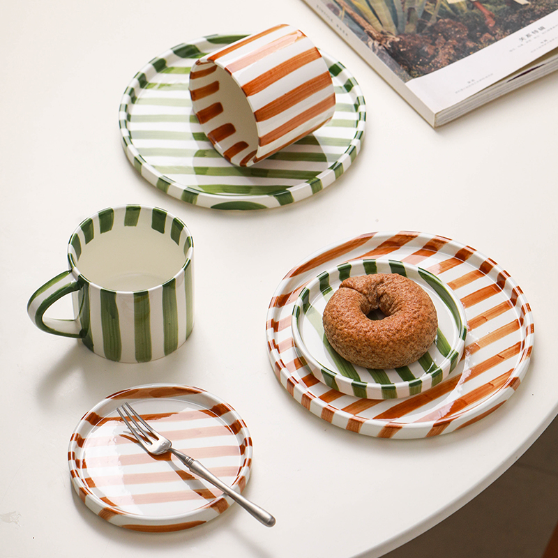 Coffee Tea Essentials - European Striped Ceramic Coffee Cup Saucer