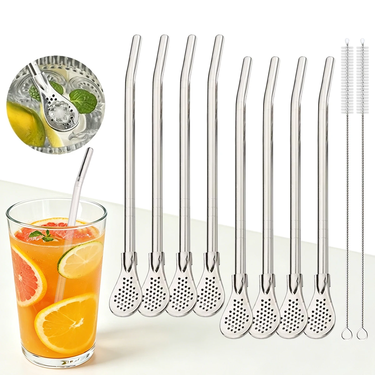 Coffee Tea And Sugar Set - 8pcs Filter Tea Straw Spoon Set