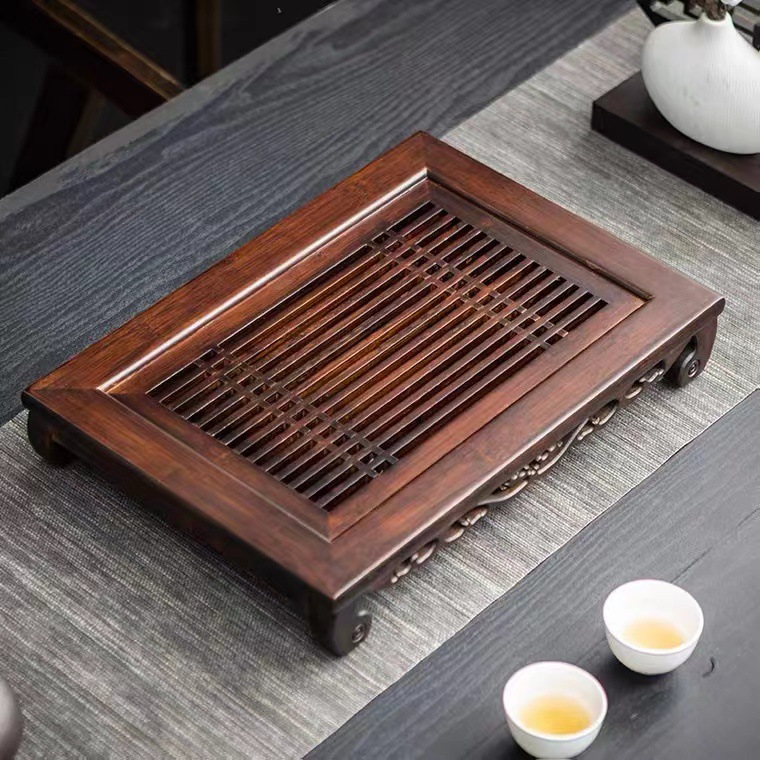 Bamboo Tea Tray - Wooden Tea Set with Water Storage