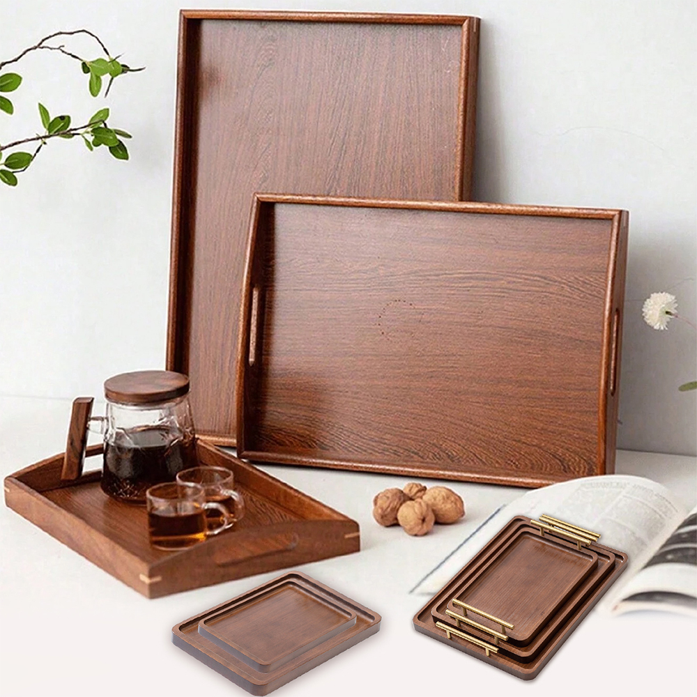 Bamboo Tea Tray - Wooden Serving Tray with Handles Bamboo