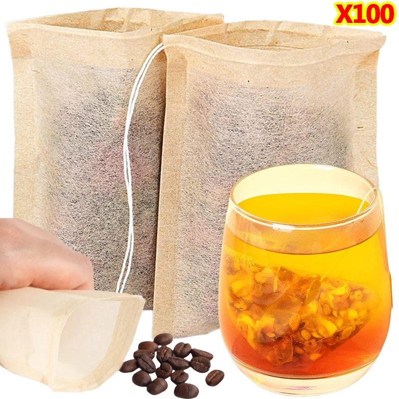 100Pcs Teabags with Drawstring - Coffee Tea And Bean Leaf のレビューと価格