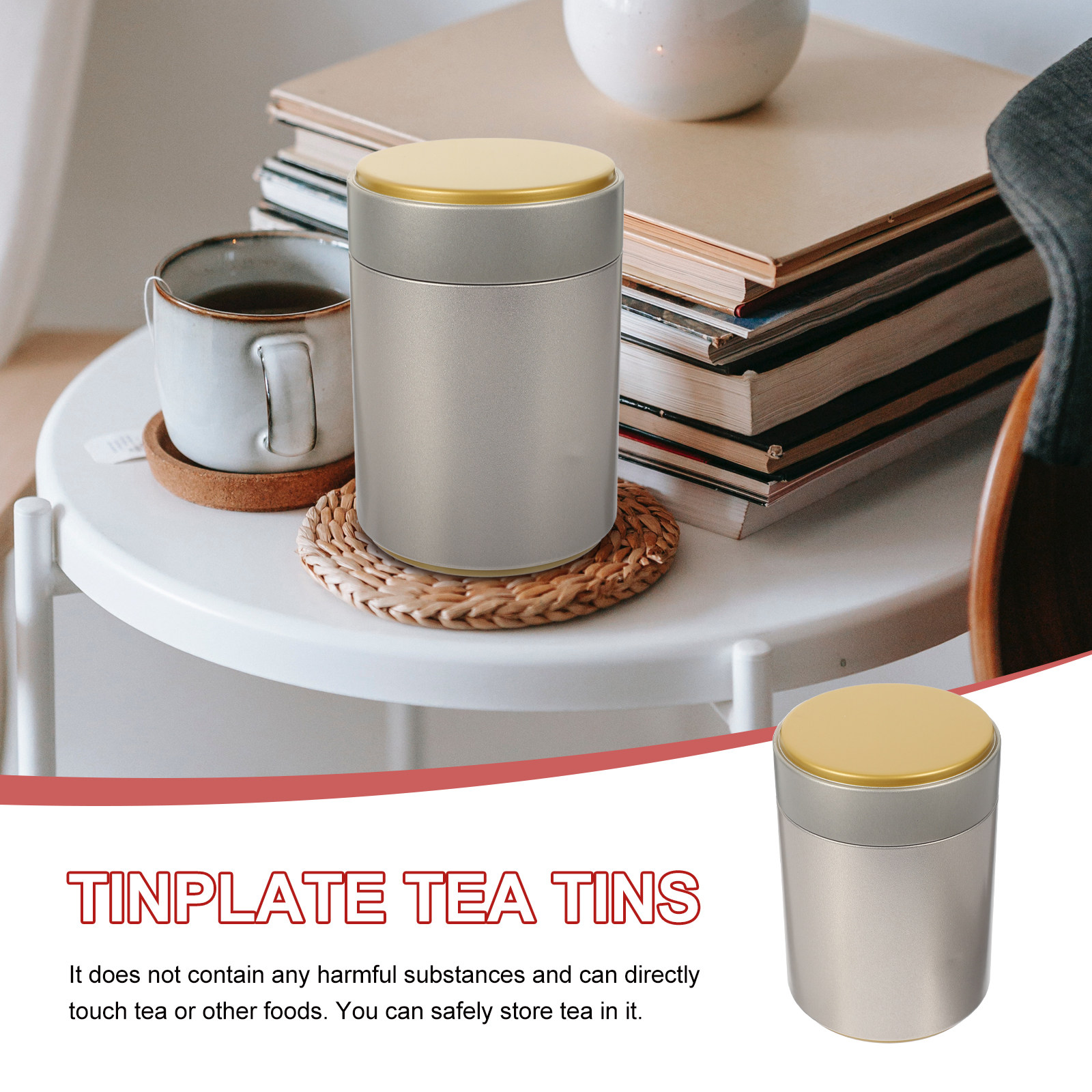 Elegant Sealed Tea Jar Tinplat - Coffee Tea And Bean Leaf のレビューと価格