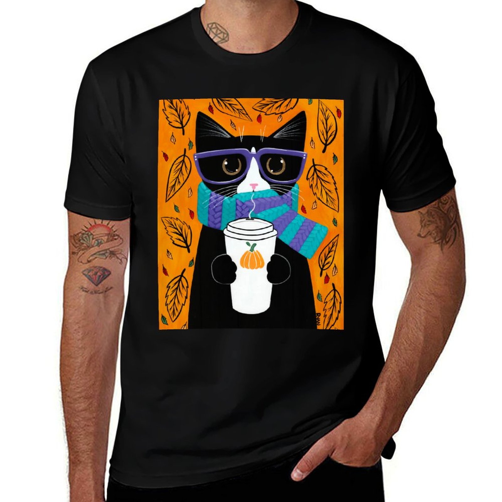 Tuxedo Autumn Coffee Cat T-Shi - Coffee & Tea Haus のレビューと価格