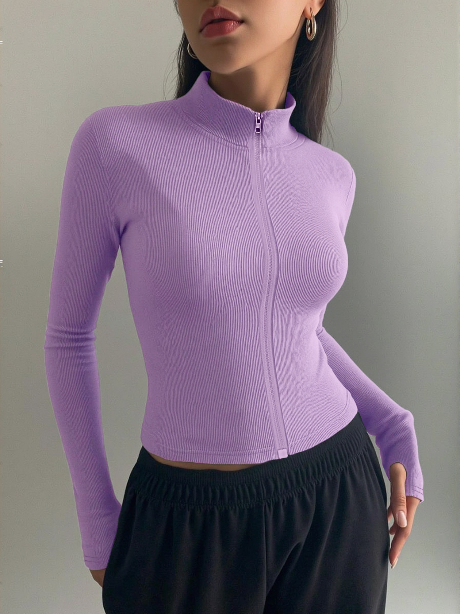 Casual Ribbed High Neck Zip-Up - Coffee & Tea Haus のレビューと価格