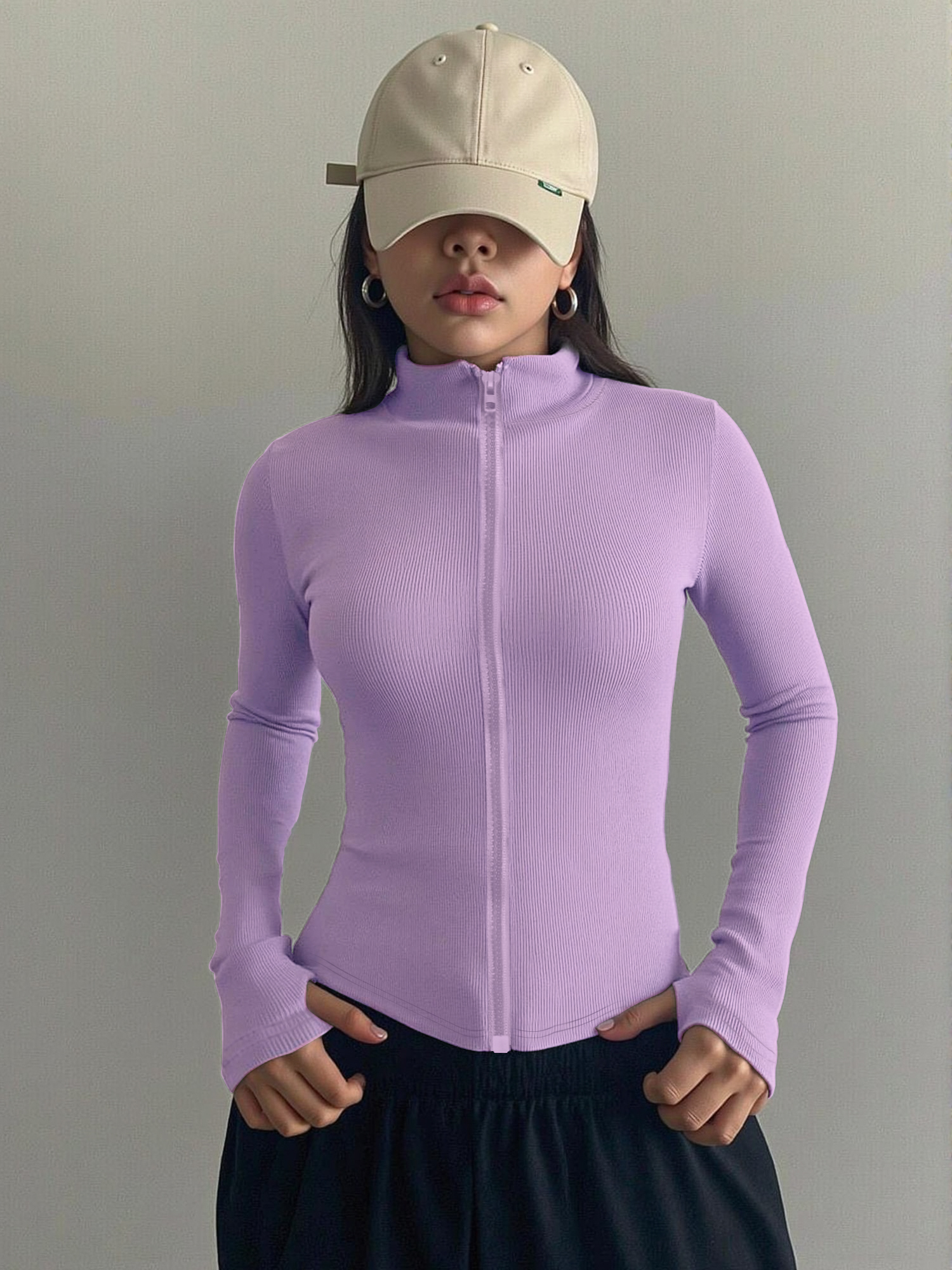Casual Ribbed High Neck Zip-Up - Coffee & Tea Haus のレビューと価格