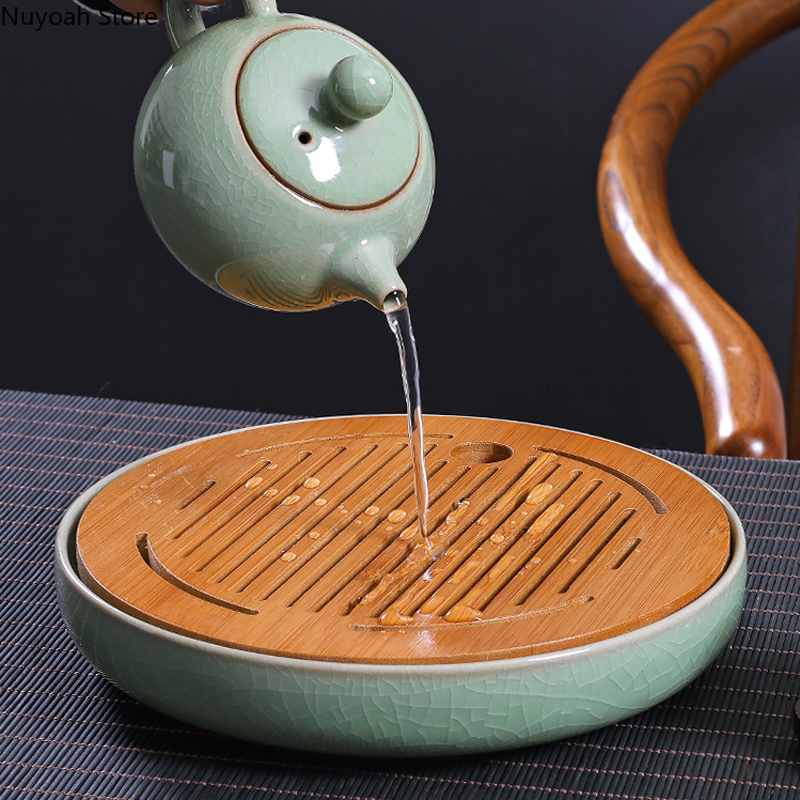 Ceramic Round Tea Tray Househo - Bamboo Tea Tray のレビューと価格