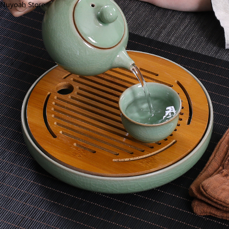 Ceramic Round Tea Tray Househo - Bamboo Tea Tray のレビューと価格