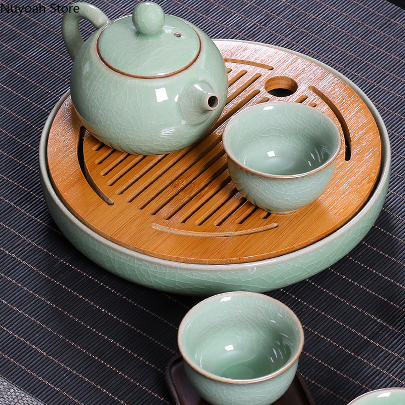 Ceramic Round Tea Tray Househo - Bamboo Tea Tray のレビューと価格