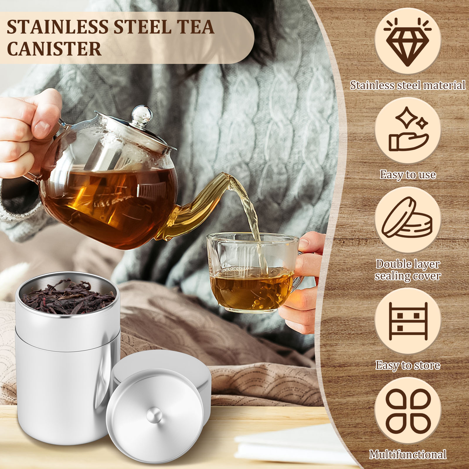 Stainless Steel Tea Leaf Tins  - Coffee Tea And Bean Leaf のレビューと価格